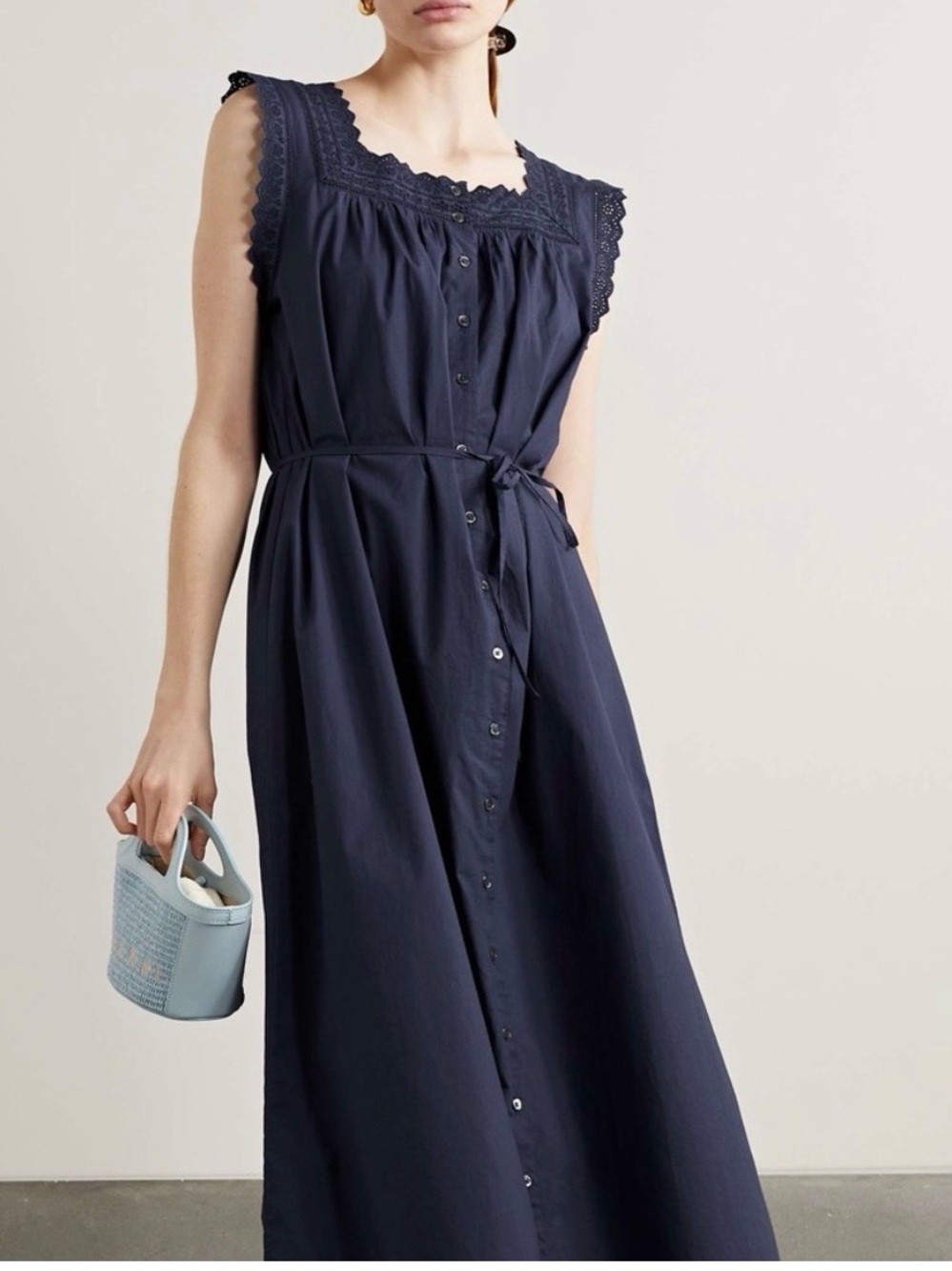 Doen Saison broderie anglaise-trimmed Maxi Dress Navy XL - Picture 6 of 11